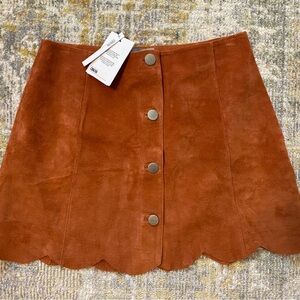 ASOS Rust Brown Suede Button-Front Scalloped Mini Skirt